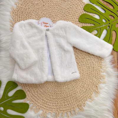 Casaco de Pelinho com Mini Coração - Branco